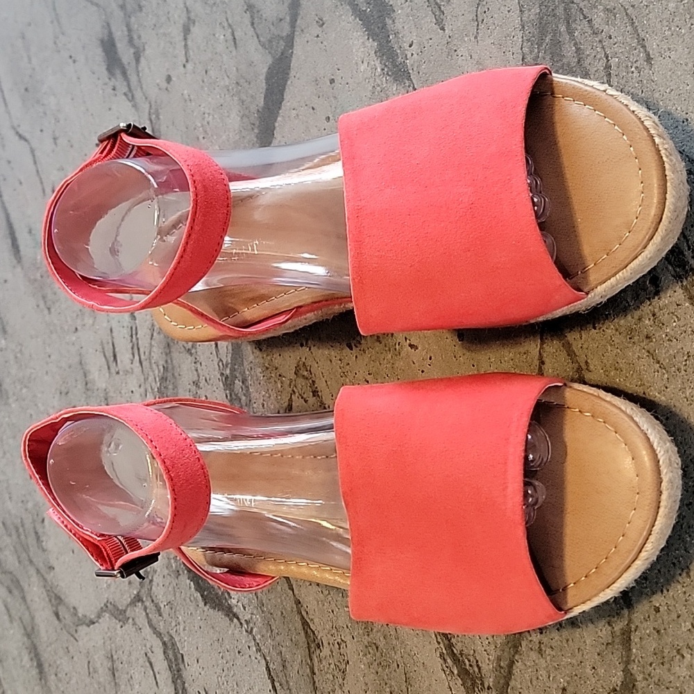 LANE BRYANT DREAM CLOUD Platform Wedge Espadrille Sandal Faux Suede Red 10W NWOT